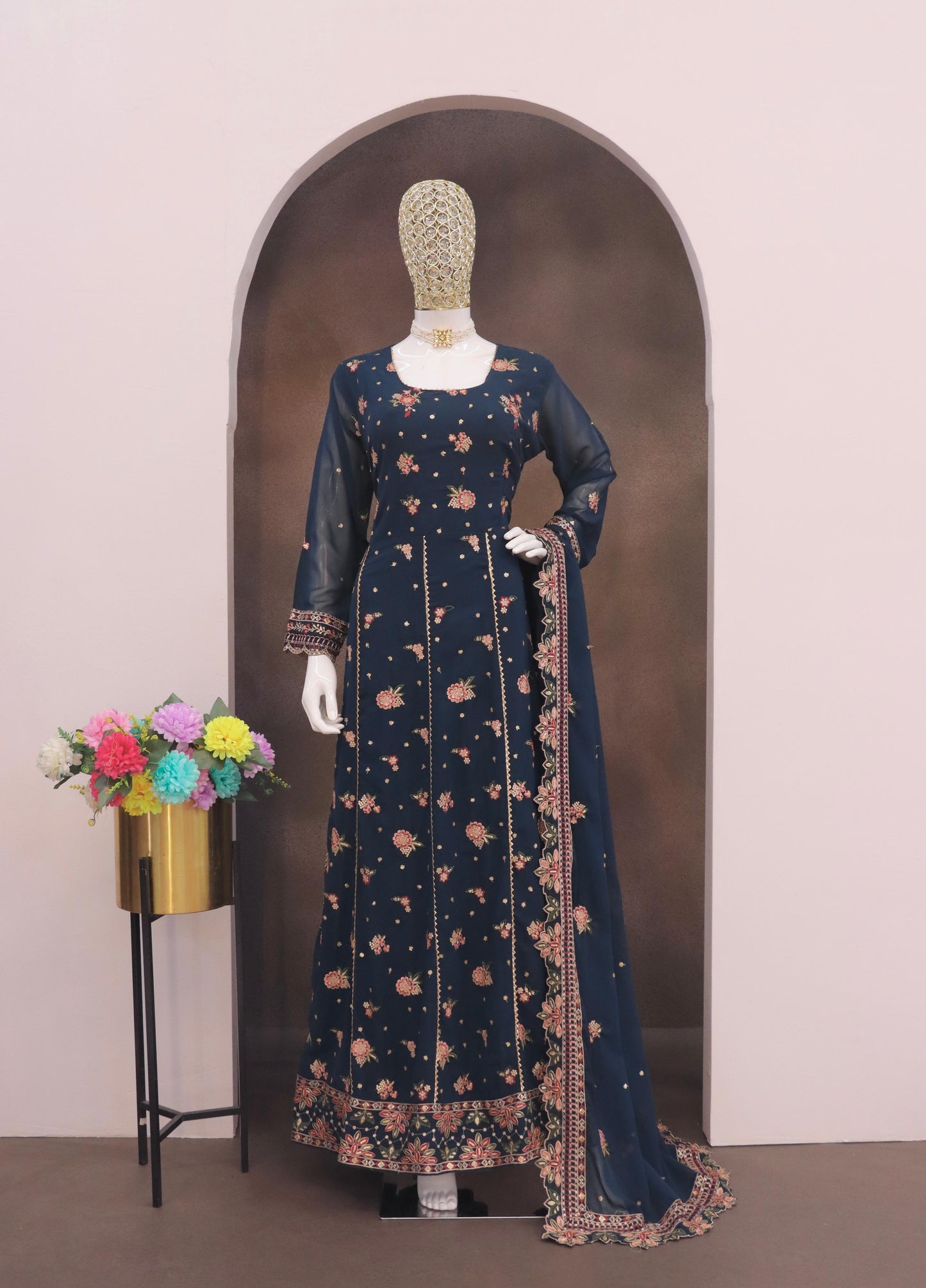 Anaita Navy Blue Faux Georgette Sequins Embroidered Salwar Suit