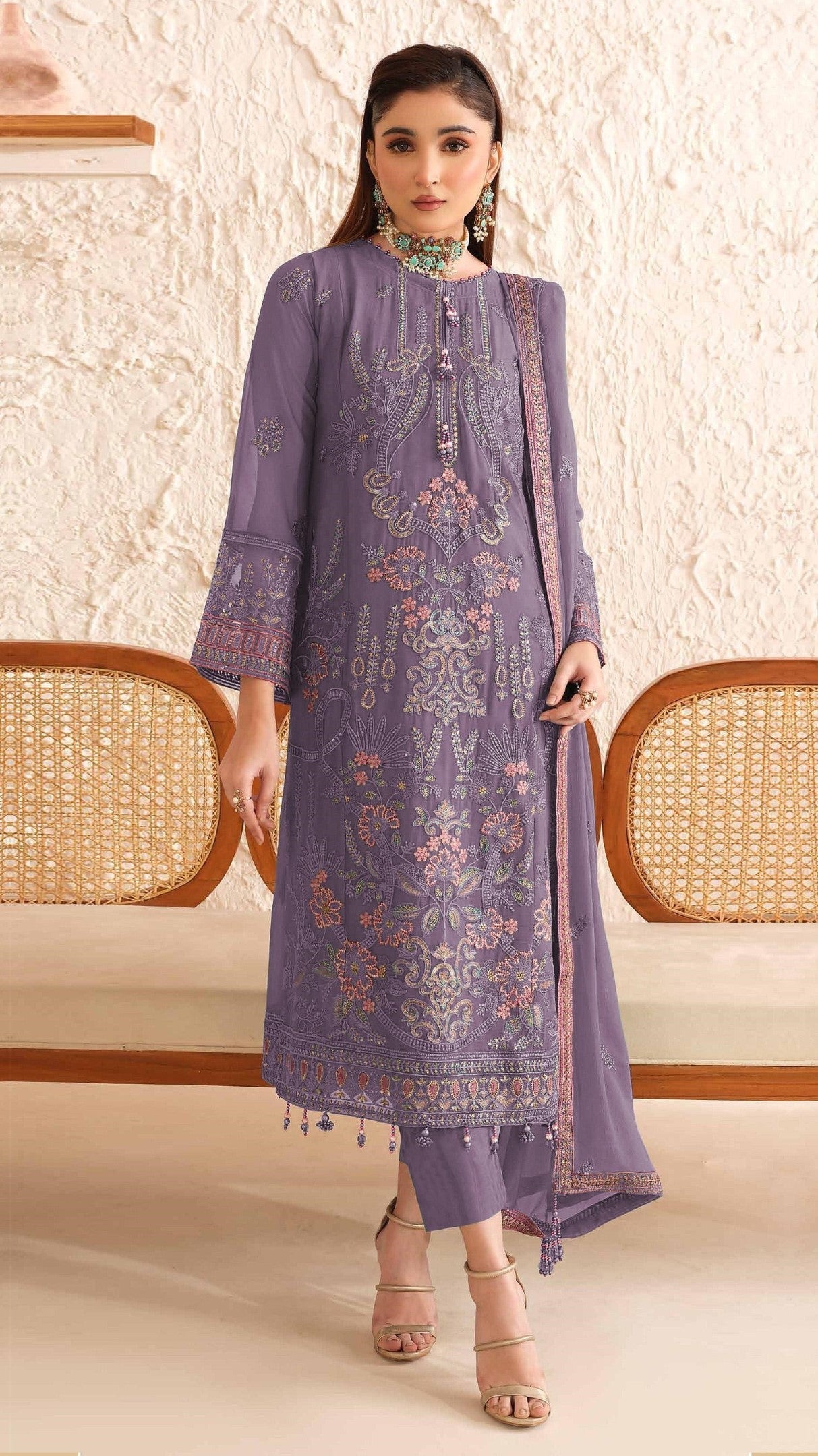Anaita Purple Fox Georgette Suit With Embroidered Sequence Work