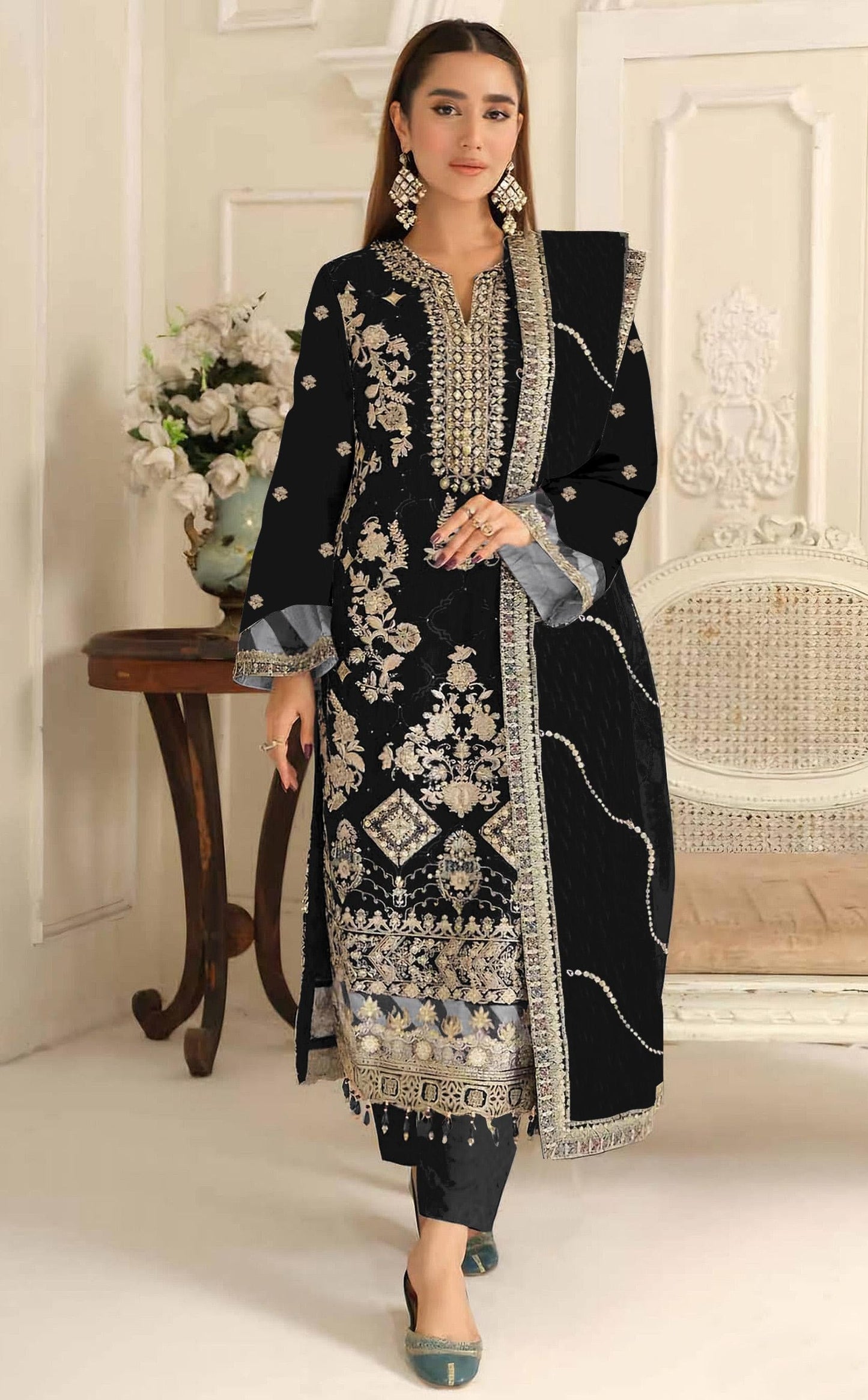 Anaita Black Rangoli Silk Suit with Embroidery & Sequence Work