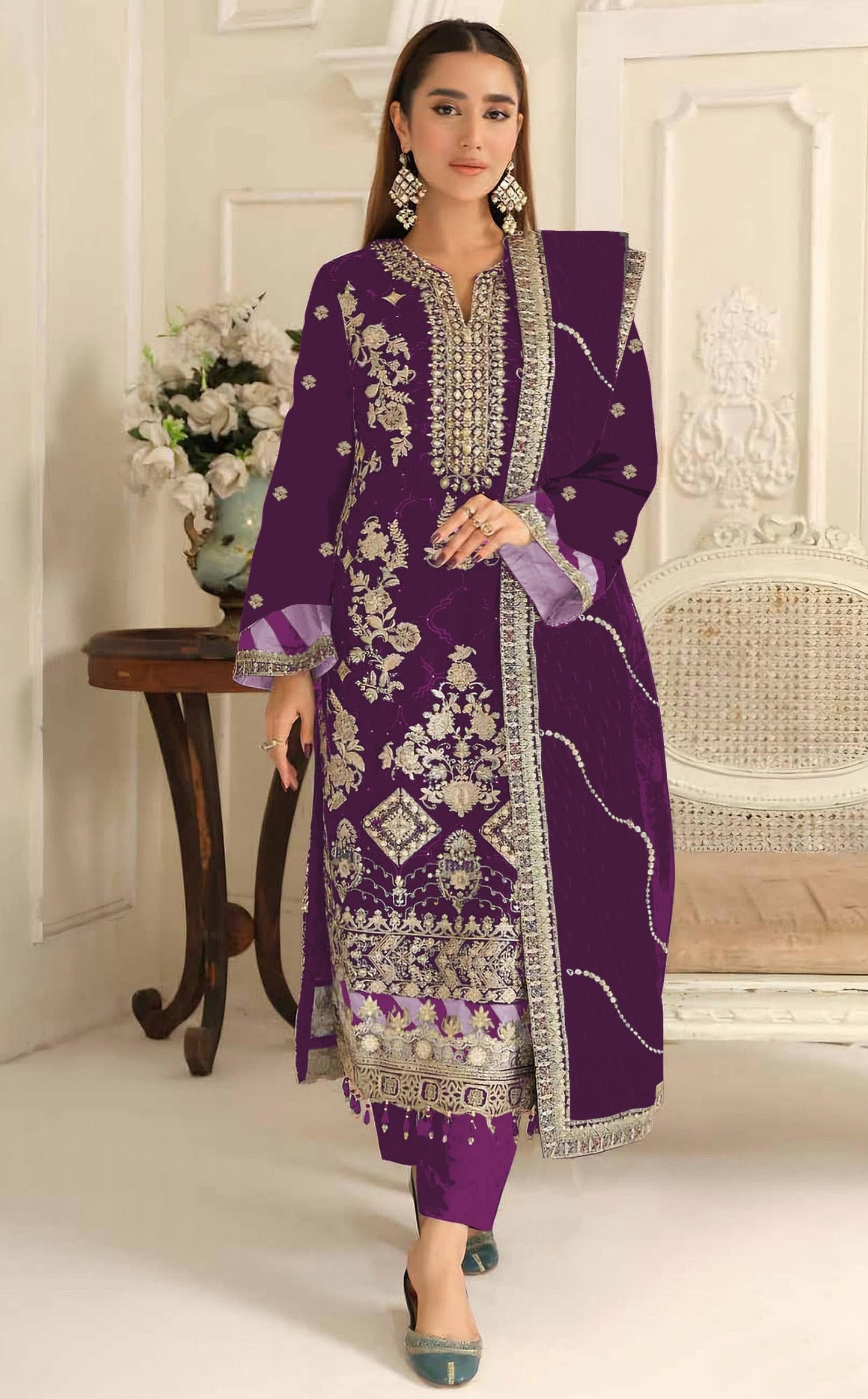 Anaita Purple Rangoli Silk Suit with Embroidery & Sequence Work