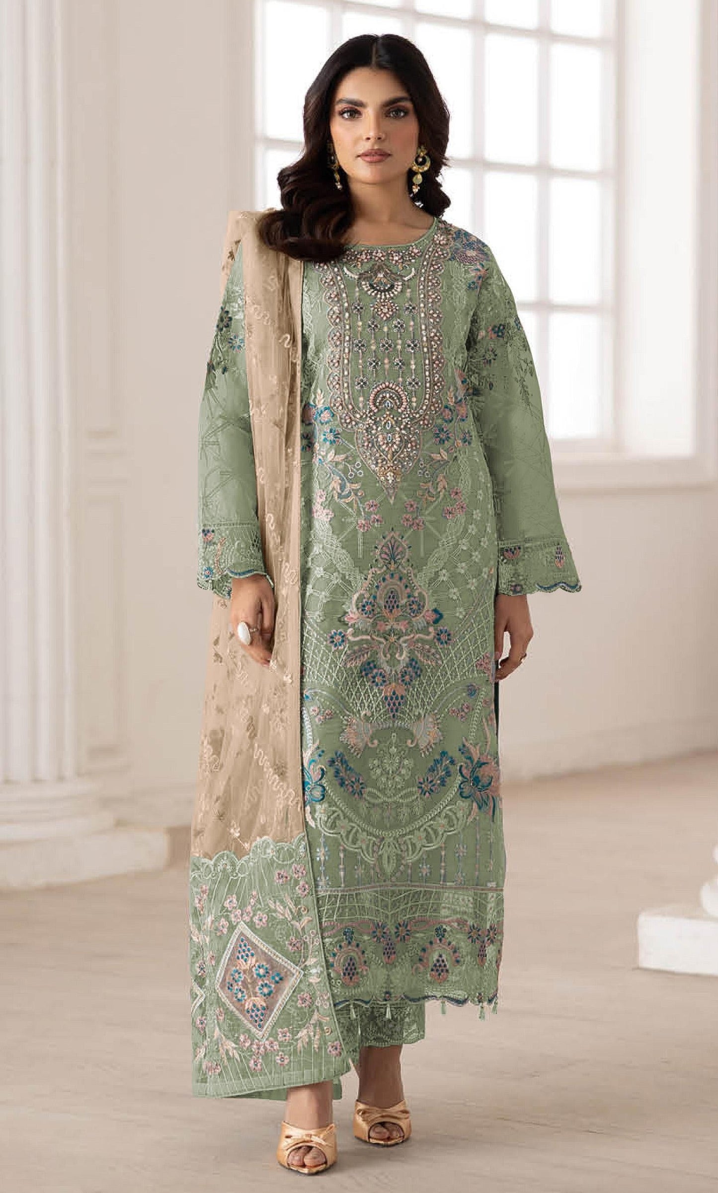 Anaita Green Silk Suit With Embroidery & Sequence Work