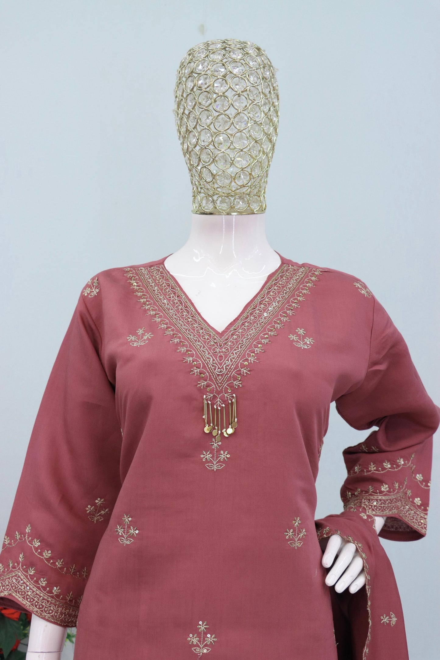 Anaita Purple Roman Silk Stitched Plazzo Suit with Embroidery & Sequence Work