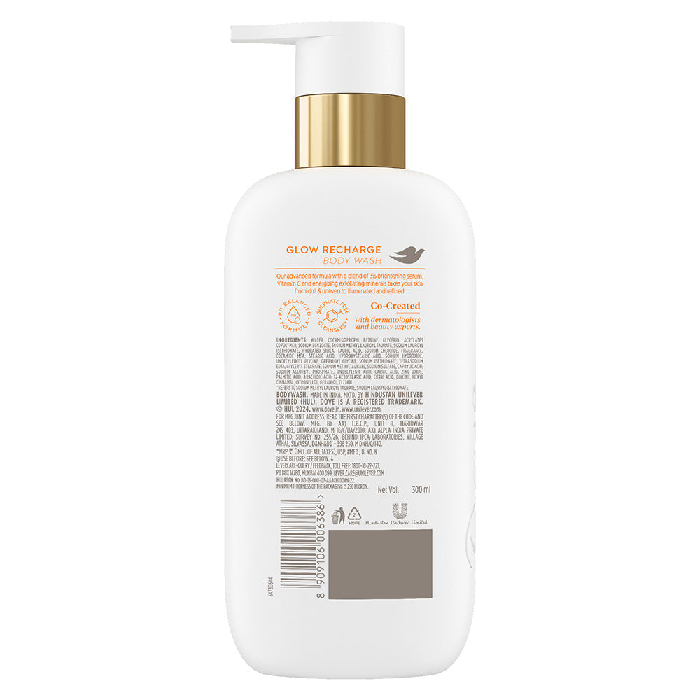 Dove Glow Recharge Exfoliating Bodywash with 3% Brightening serum + Vitamin C - 300 ml
