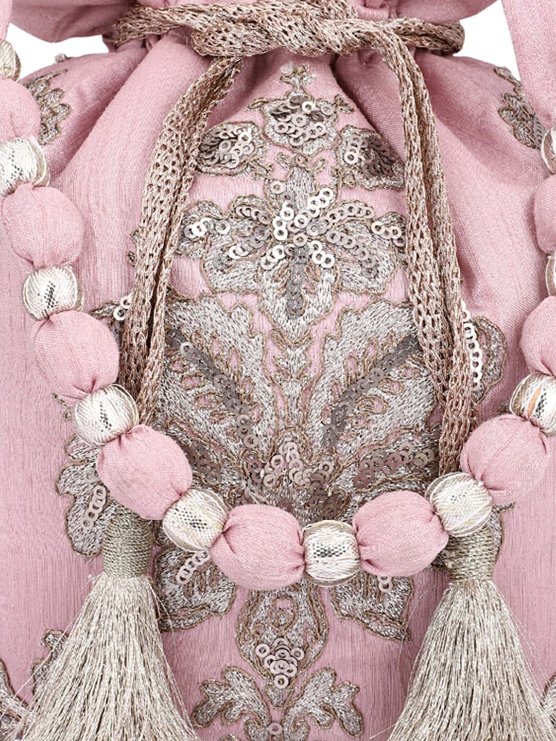 Masq Pink & Gold-Toned Embellished Embroidered Potli Clutch