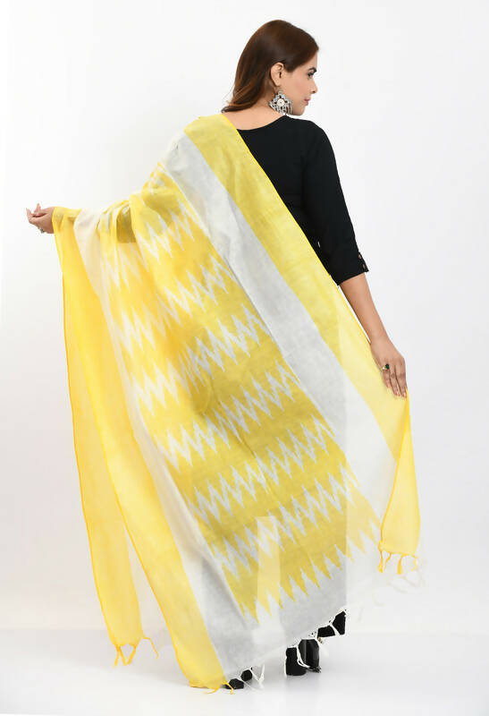 Mominos Fashion Moeza Women's Handloom Cotton Ikkat Yellow Dupatta