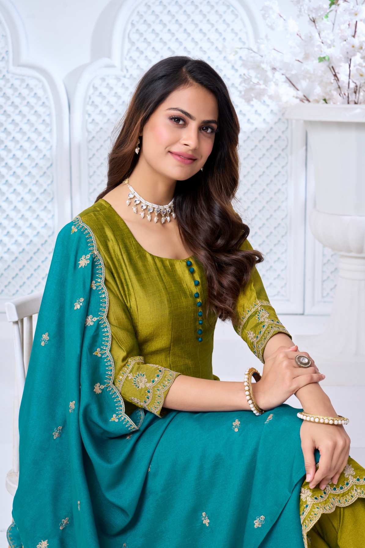 Anaita L Green Anarkali Readymade Suit with Embroidery Work