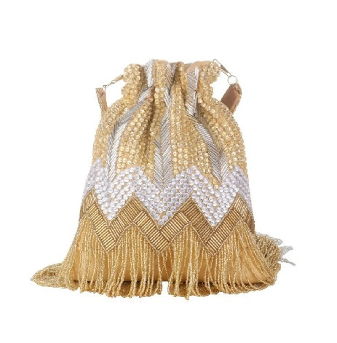 Golden Bridal Potli bag Designer Heavy Beaded Embroidered Handmade Purse