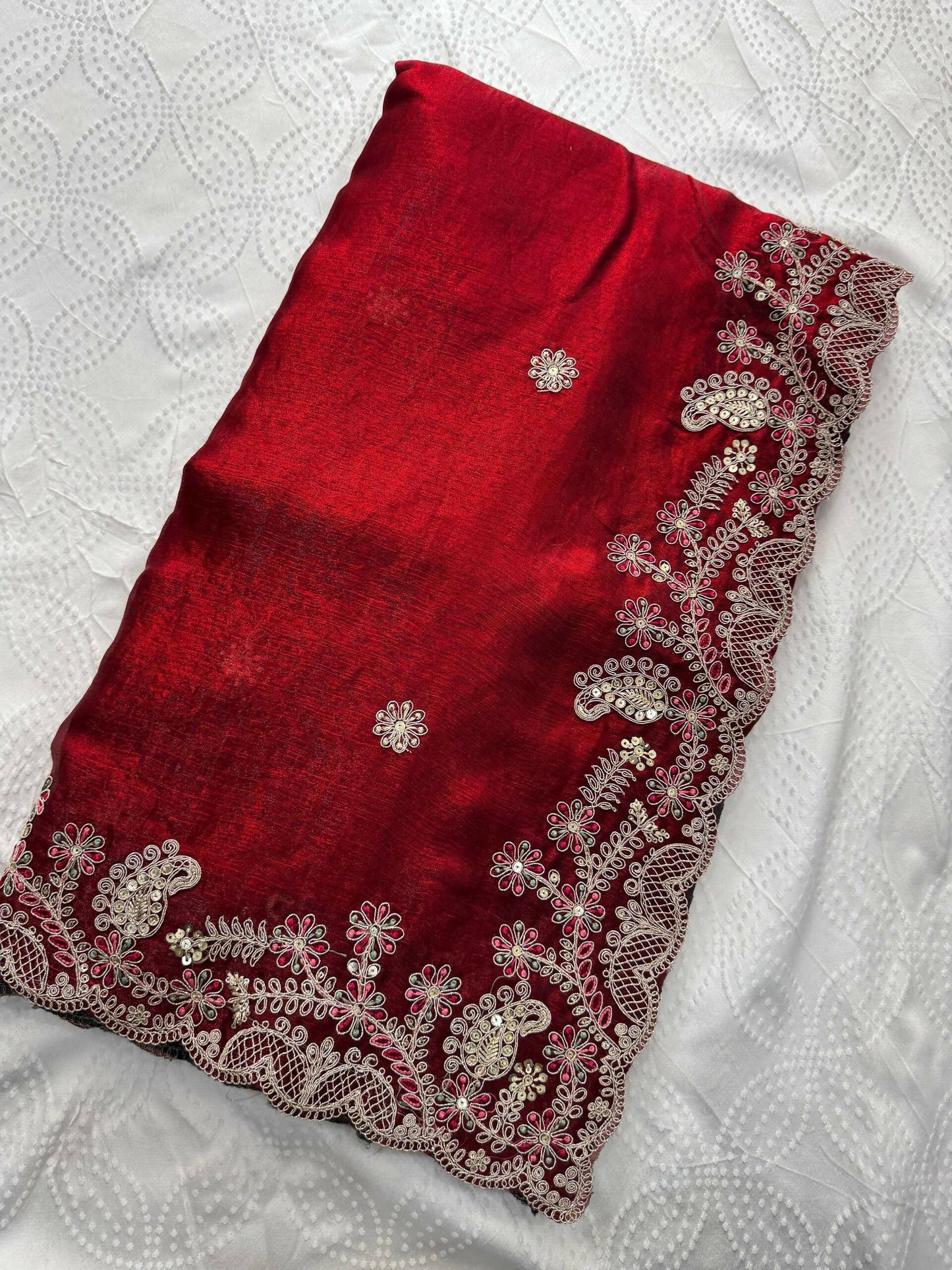 Teeya Creation New Womens Latest Party Wear Soft Chiffon Silk Saree-Red