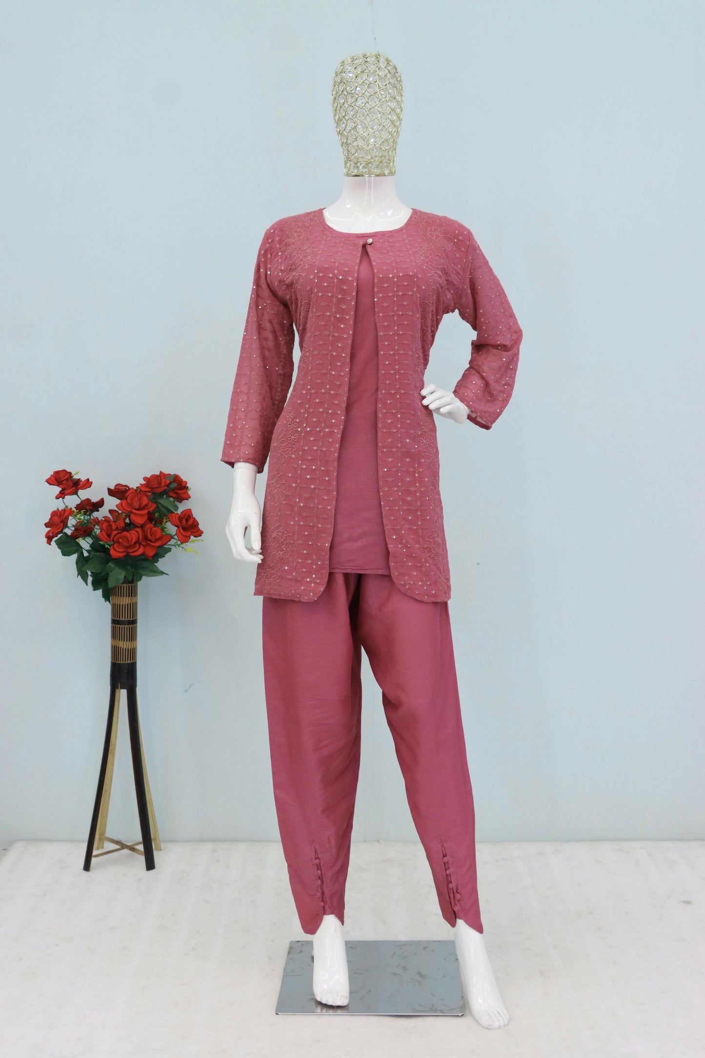 Anaita Purple Faux Georgette Readymade 2 Piece Set with Embroidery Work