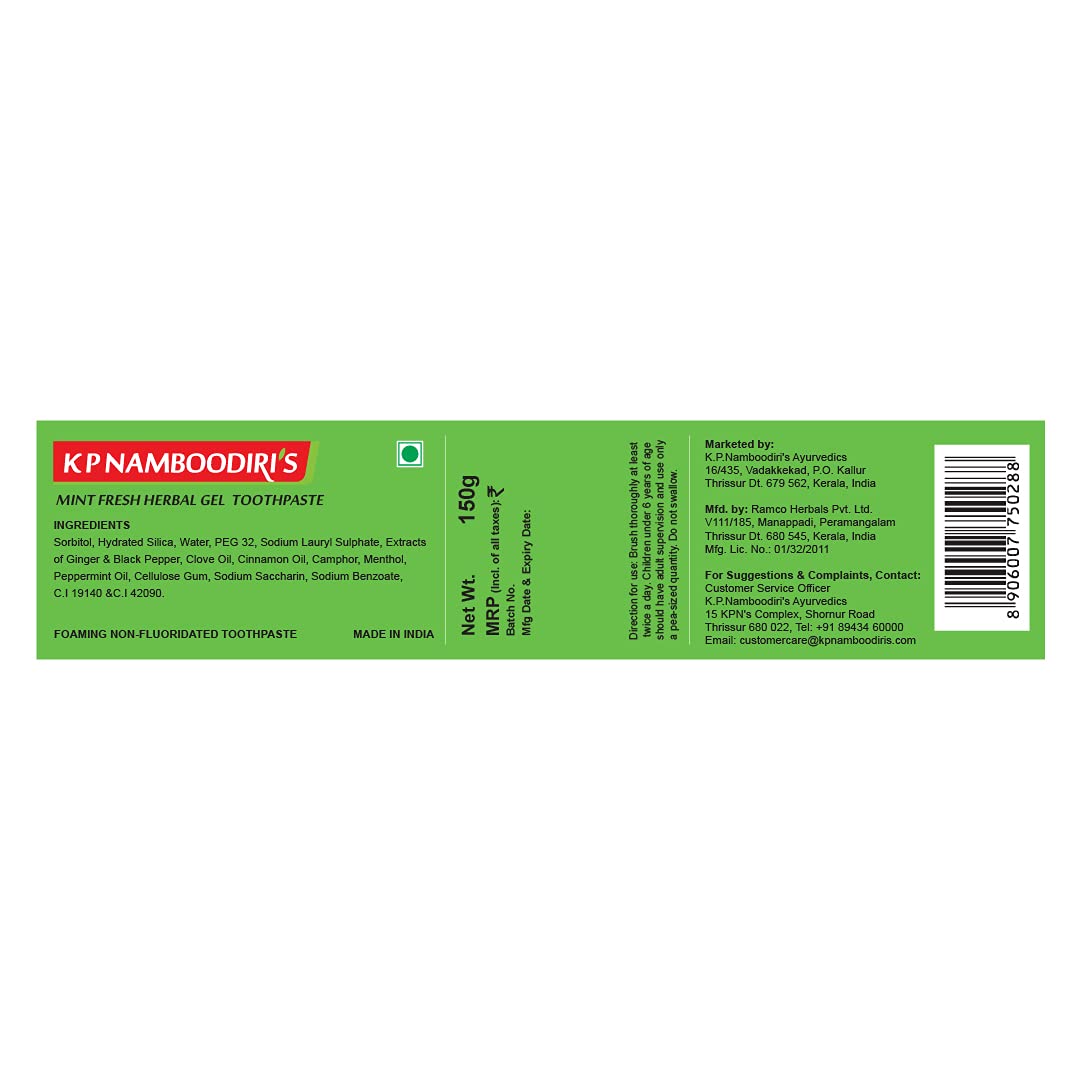 K P Namboodiri's Herbal Gel Toothpaste - 150 gms (Pack of 2)