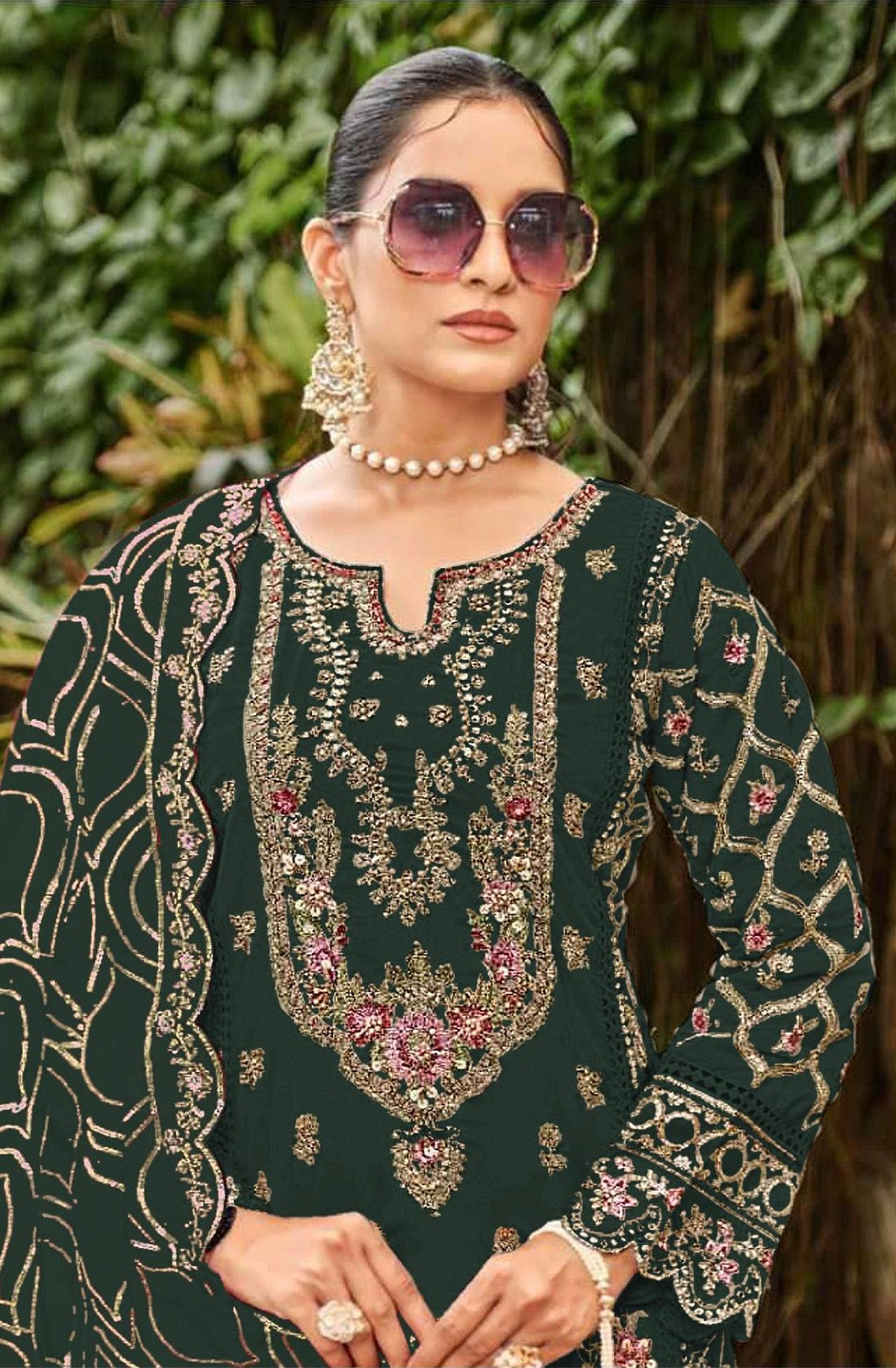 Anaita D Green Faux Georgette Suit with Embroidery & Sequence Work