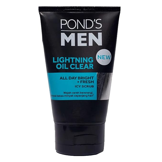 Pond's Men Lightning Oil Clear All Day Bright + Fresh Icy Scrub Wash - 100 gms
