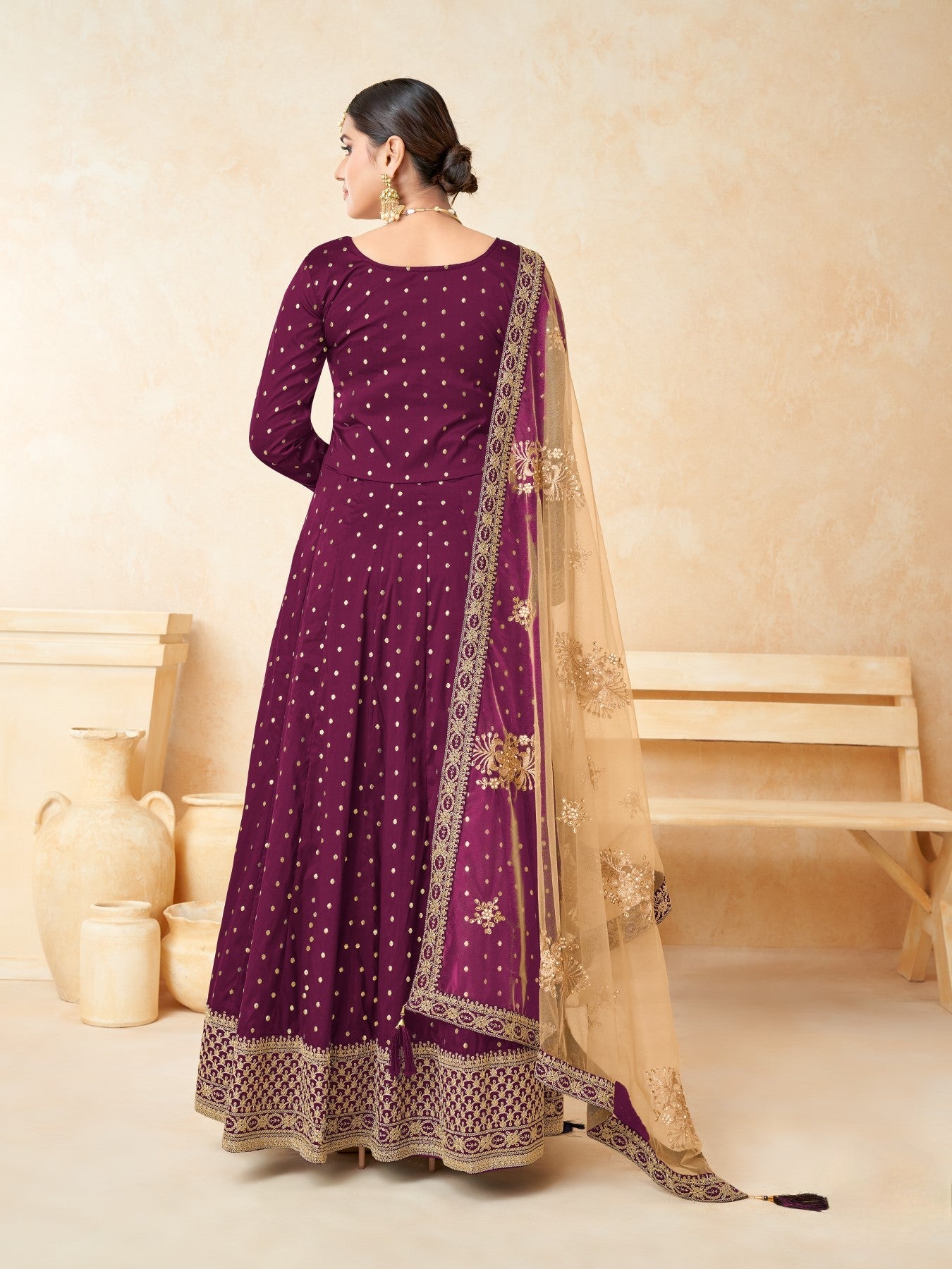 Anaita Purple Embroidered Tapeta Silk Anarkali Suit
