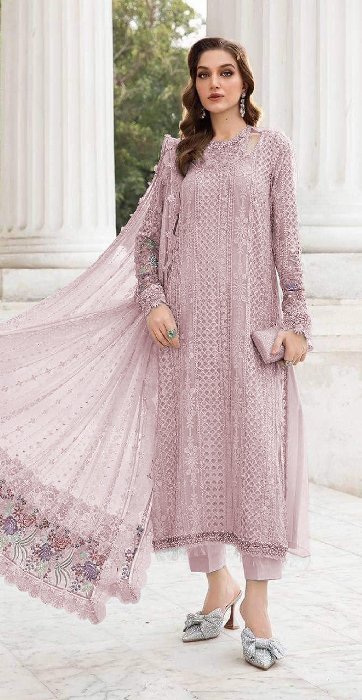 Anaita Pink Fox Georgette Suit With Embroidered Sequence Work