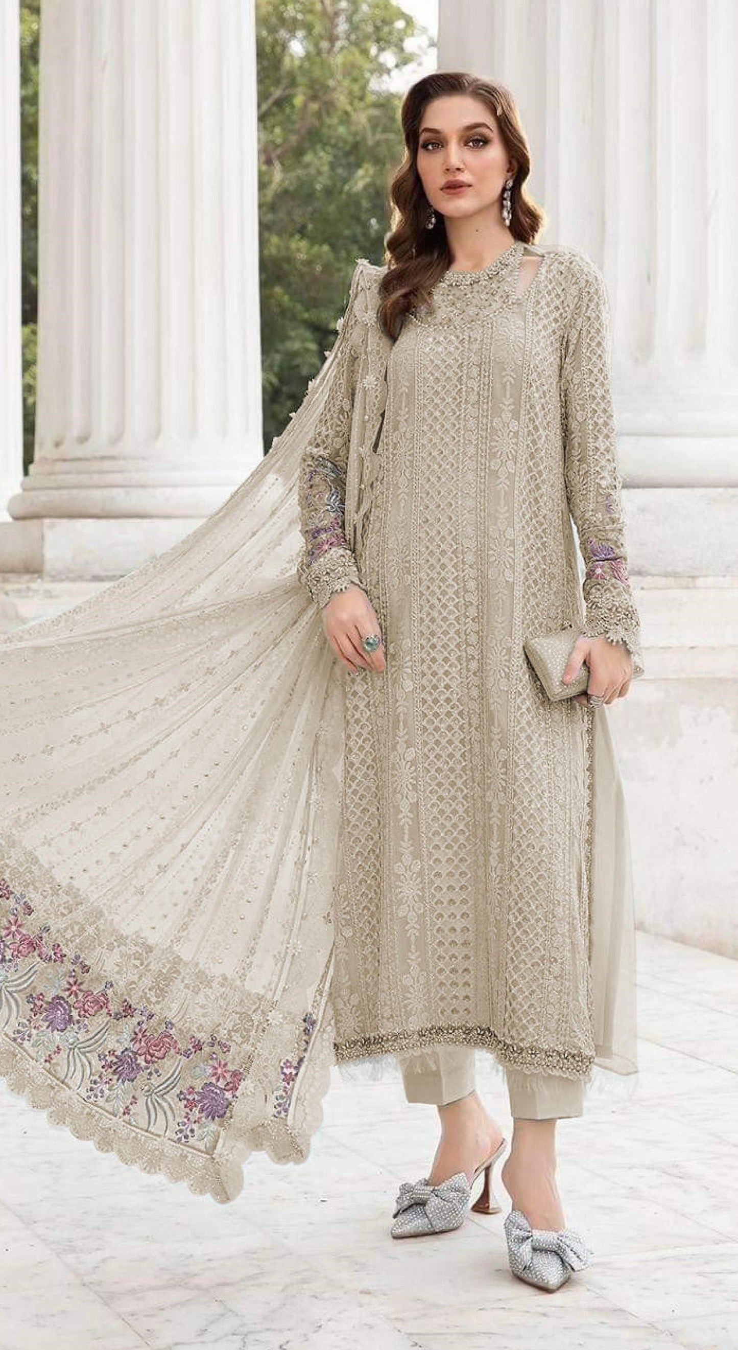 Anaita Cream Fox Georgette Suit With Embroidered Sequence Work