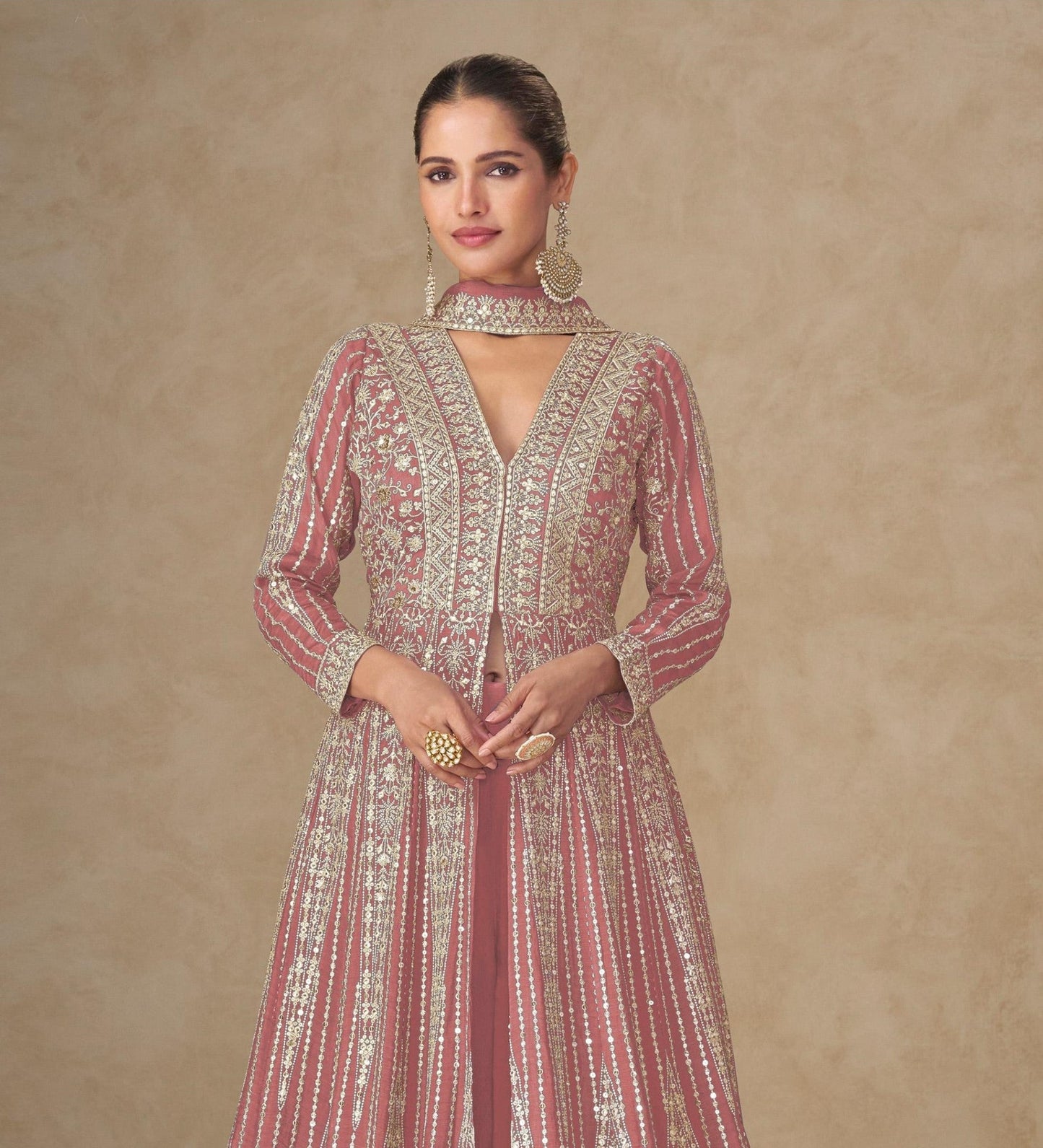 Anaita Peach Chinon Stitched Anarkali Suits With Embroidery & Sequence Work