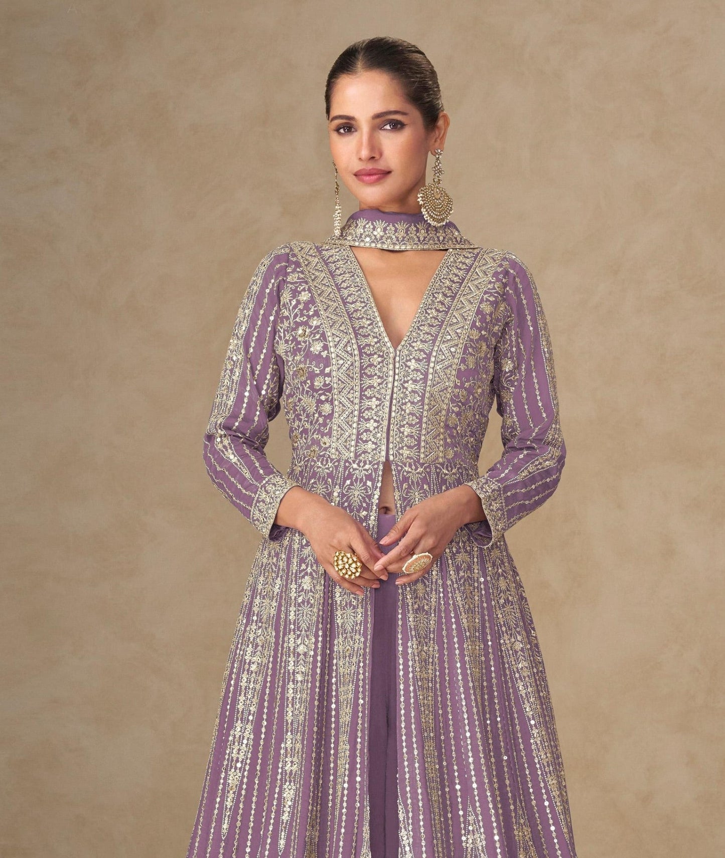 Anaita Lavender Chinon Stitched Anarkali Suits With Embroidery & Sequence Work