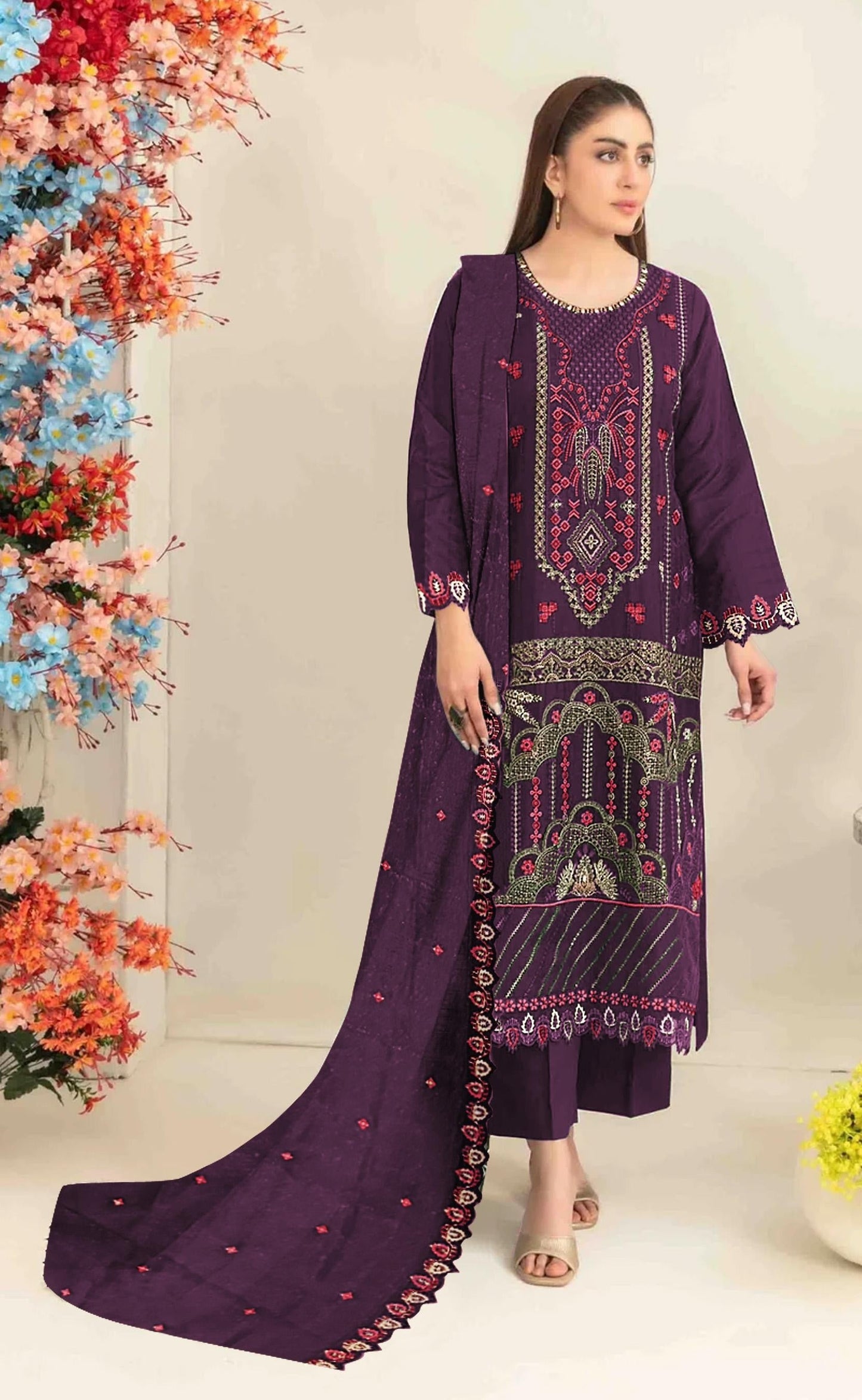 Anaita Purple Silk Suit with Embroidered & Sequence Work