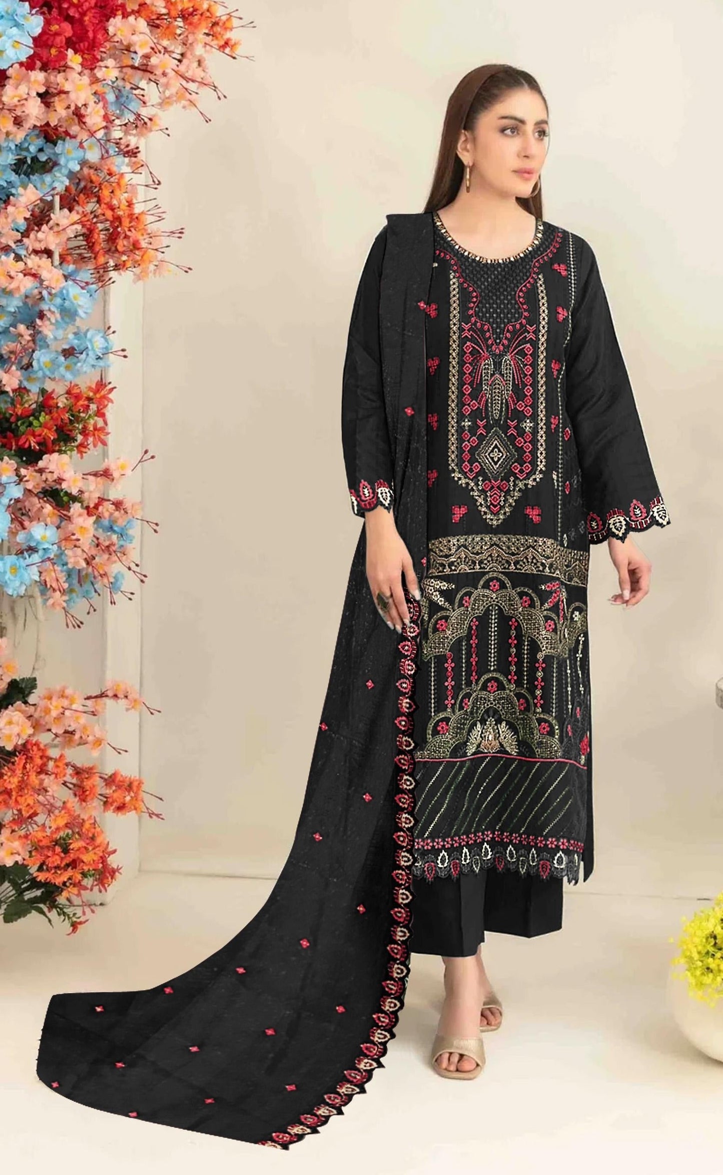 Anaita Black Silk Suit with Embroidered & Sequence Work