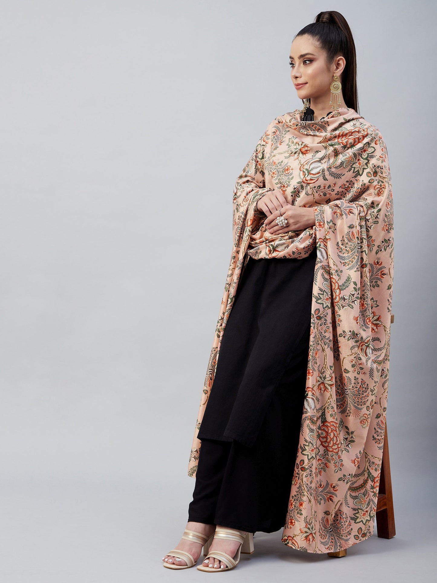 InWeave Peach Printed Velvet Shawl