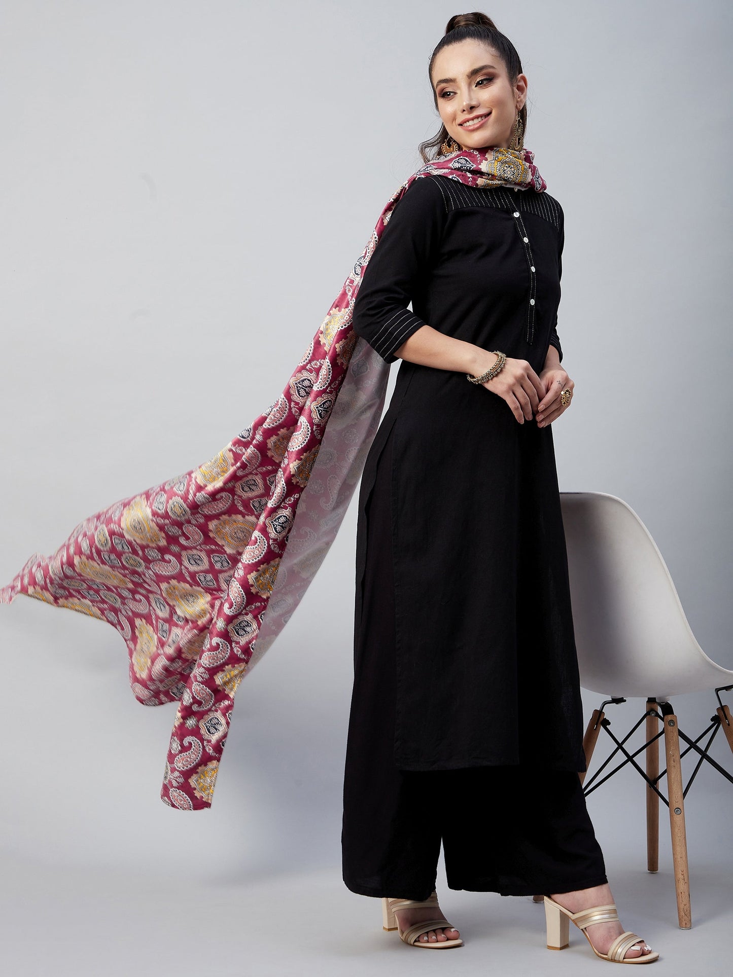 InWeave Red Printed Velvet Shawl