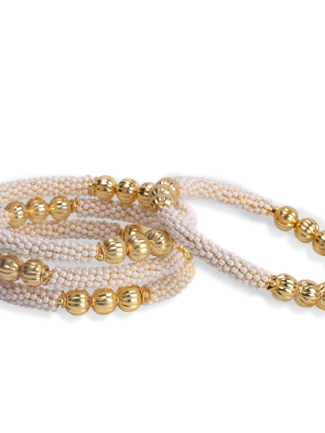 Gold-Polished Alloy Pearl With Gold Studs Bangles - The Pari