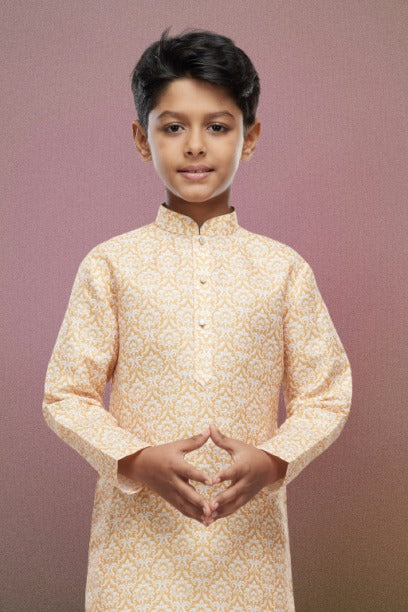 Raivat Ethnic Cotton Digital Print Kids Kurta Pajama In Yellow Colour