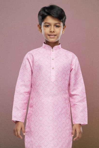 Raivat Ethnic Cotton Digital Print Kids Kurta Pajama In Pink Colour