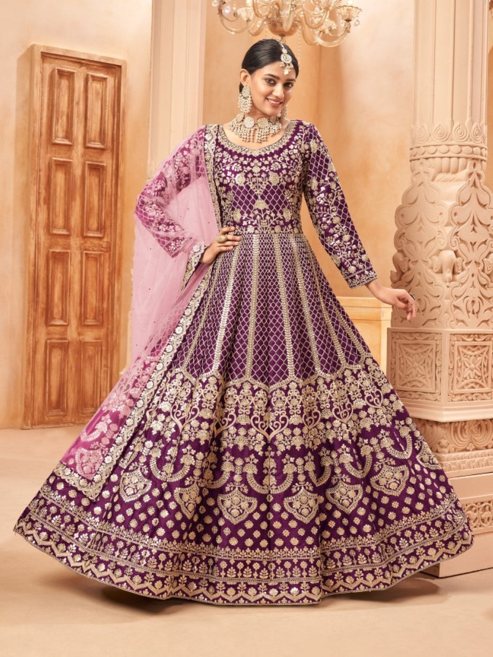 Anaita Purple Embroidered Art Silk Anarkali Suit