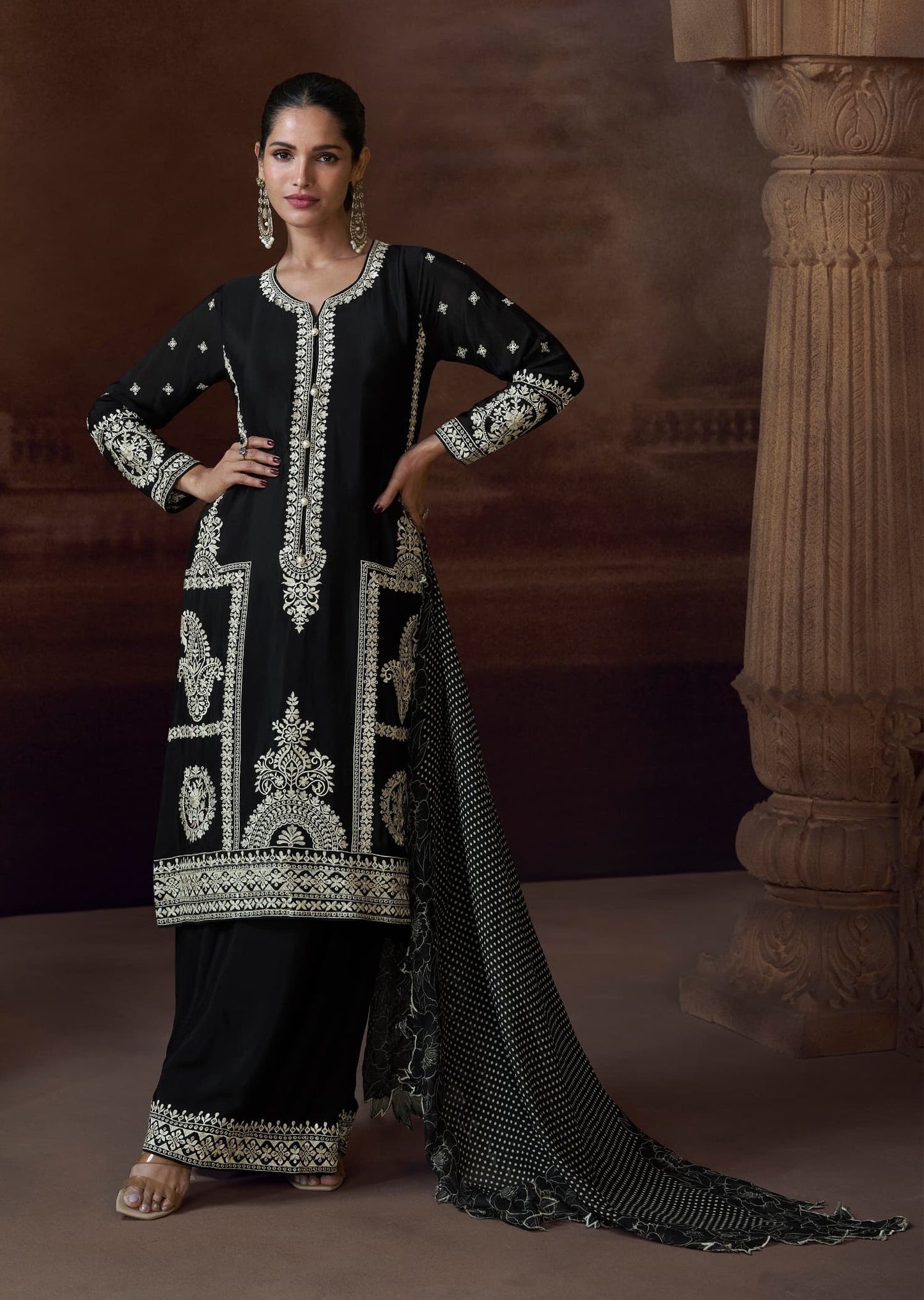 Anaita Black Heavy Chinon Stitched Salwar Suit With Sequence Embroidery Work