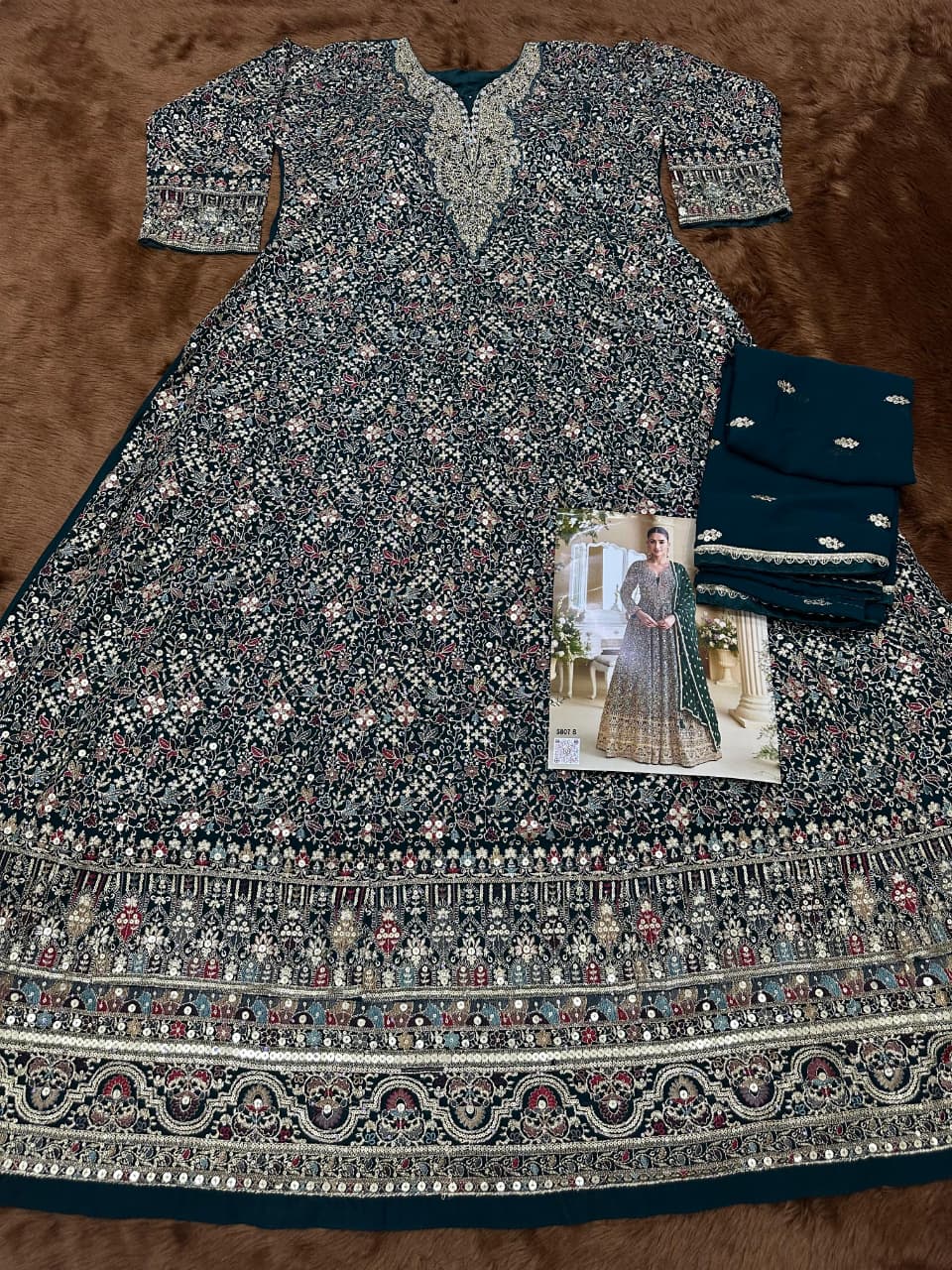 Anaita D Green Georgette Stitched Anarkali Suit with Sequence & Diamond Work