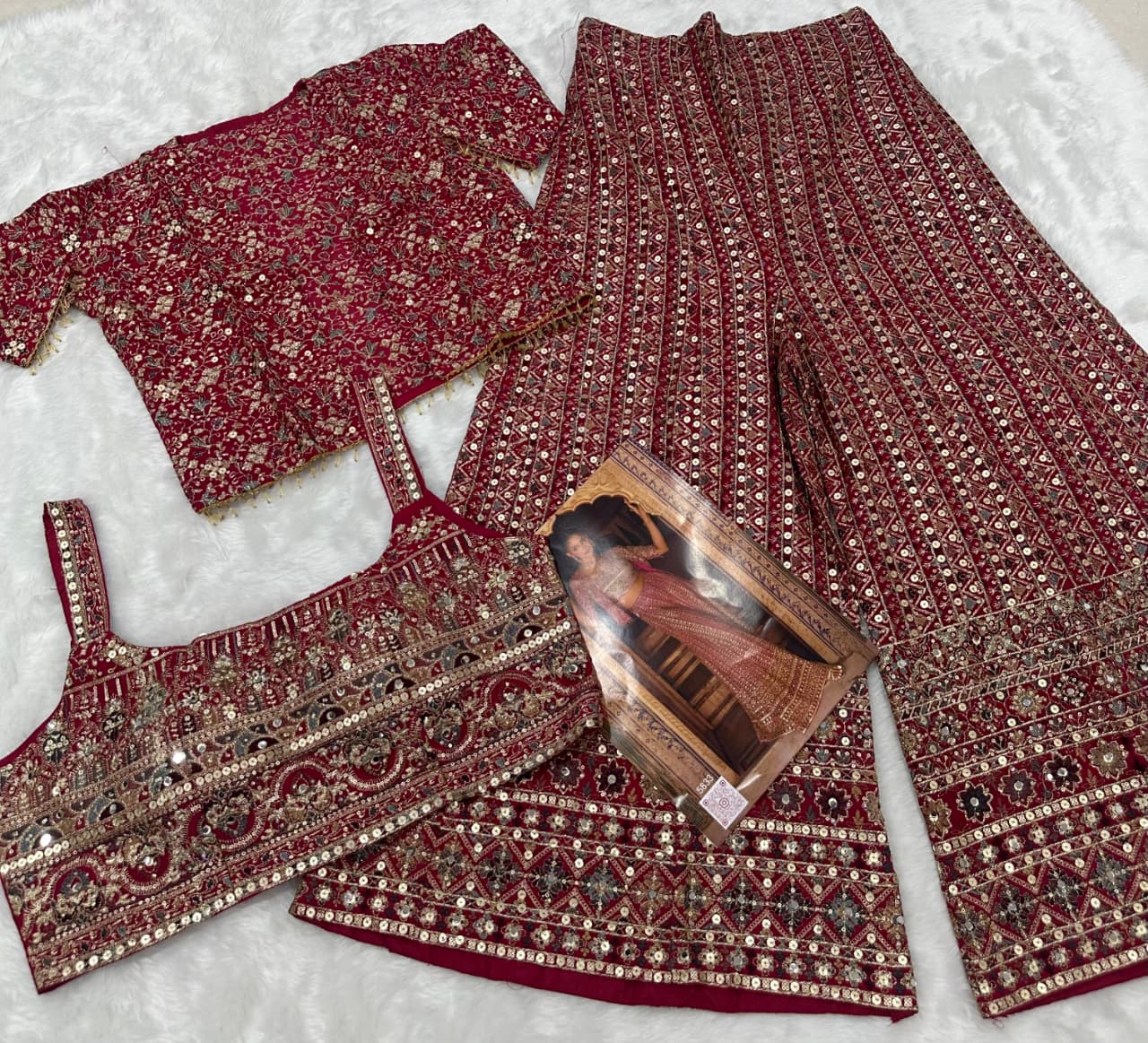Anaita Magenta Georgette Stitched 3 Piece Set With Embroidery Zarkan Work