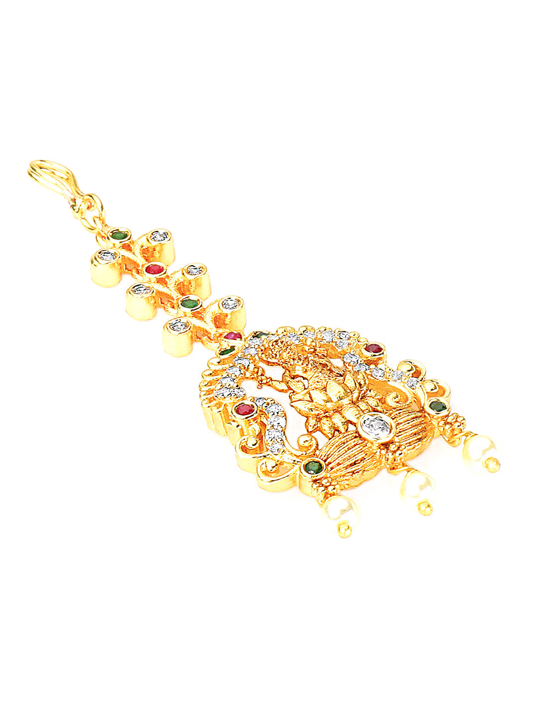 Yellow Chimes Women Gold-Polished White & Red Ad Studded Handcrafted Maang Tikka