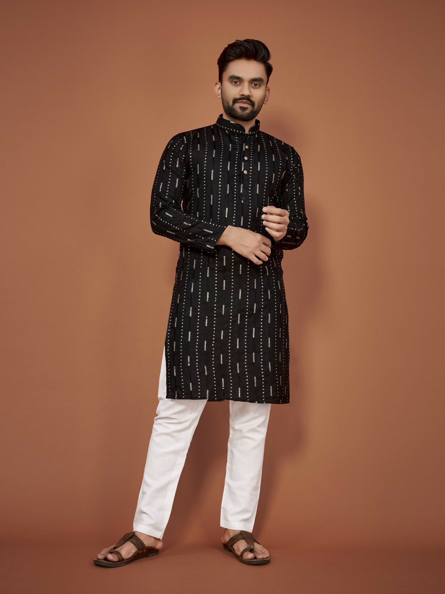 Anaita Black Embroidered Cotton Straight Kurta