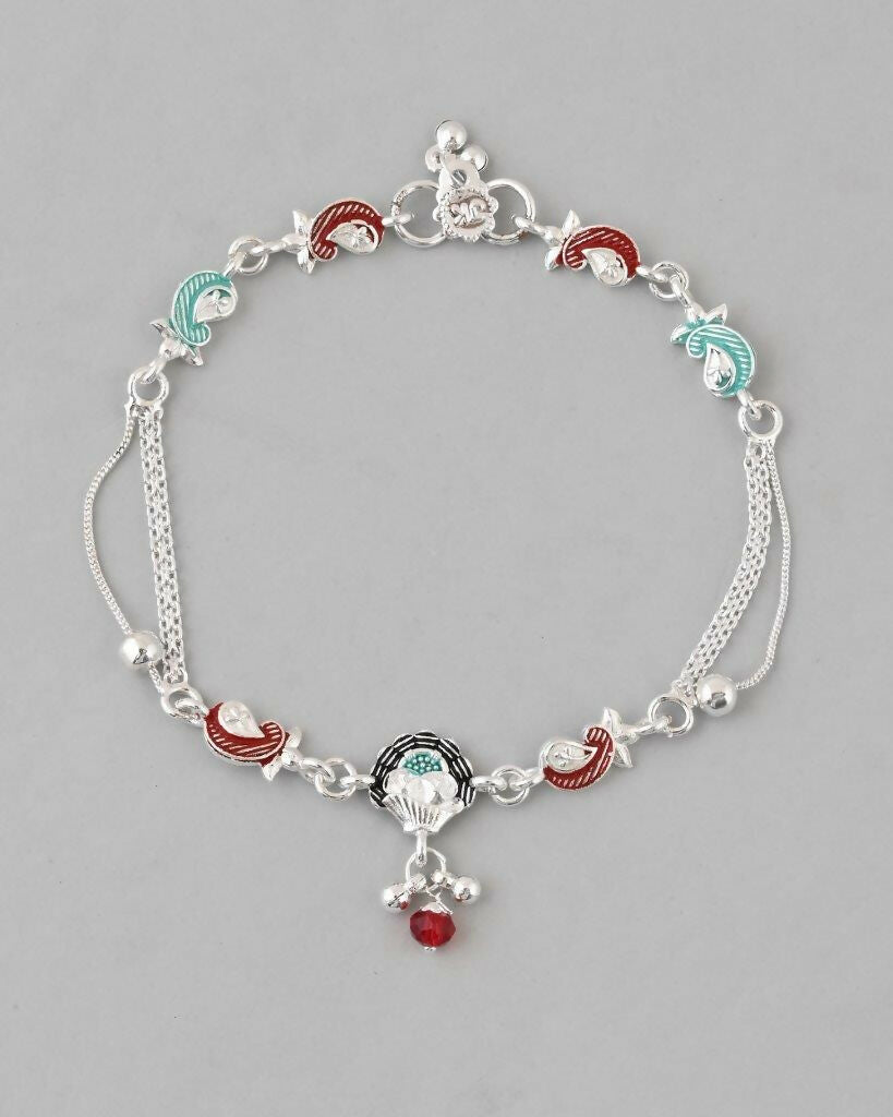 VOJ Set of 2 Traditional Stone Studded Mutli Color Designer Anklet