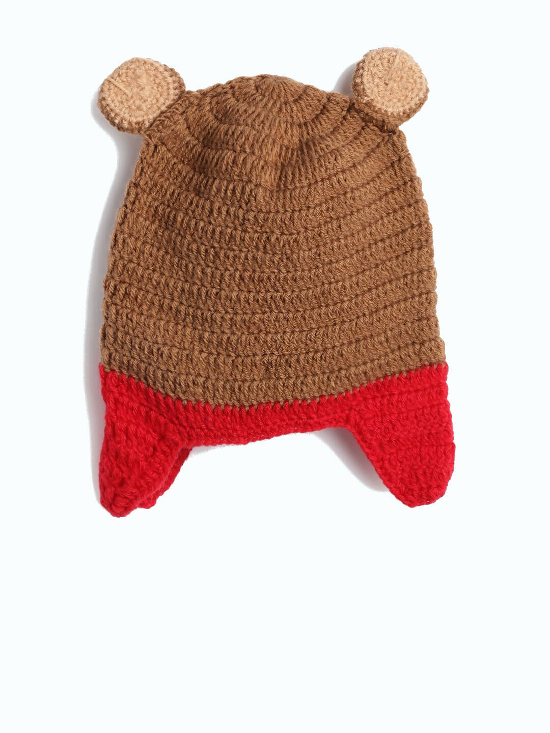 Chutput Kids Woollen Hand Knitted Bear Detail Cap - Brown