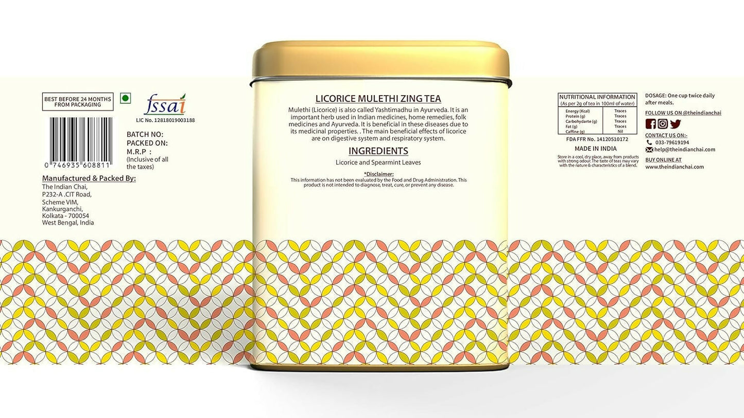 The Indian Chai - Licorice Mulethi Zing Tea 30 Pyramid Tea Bags