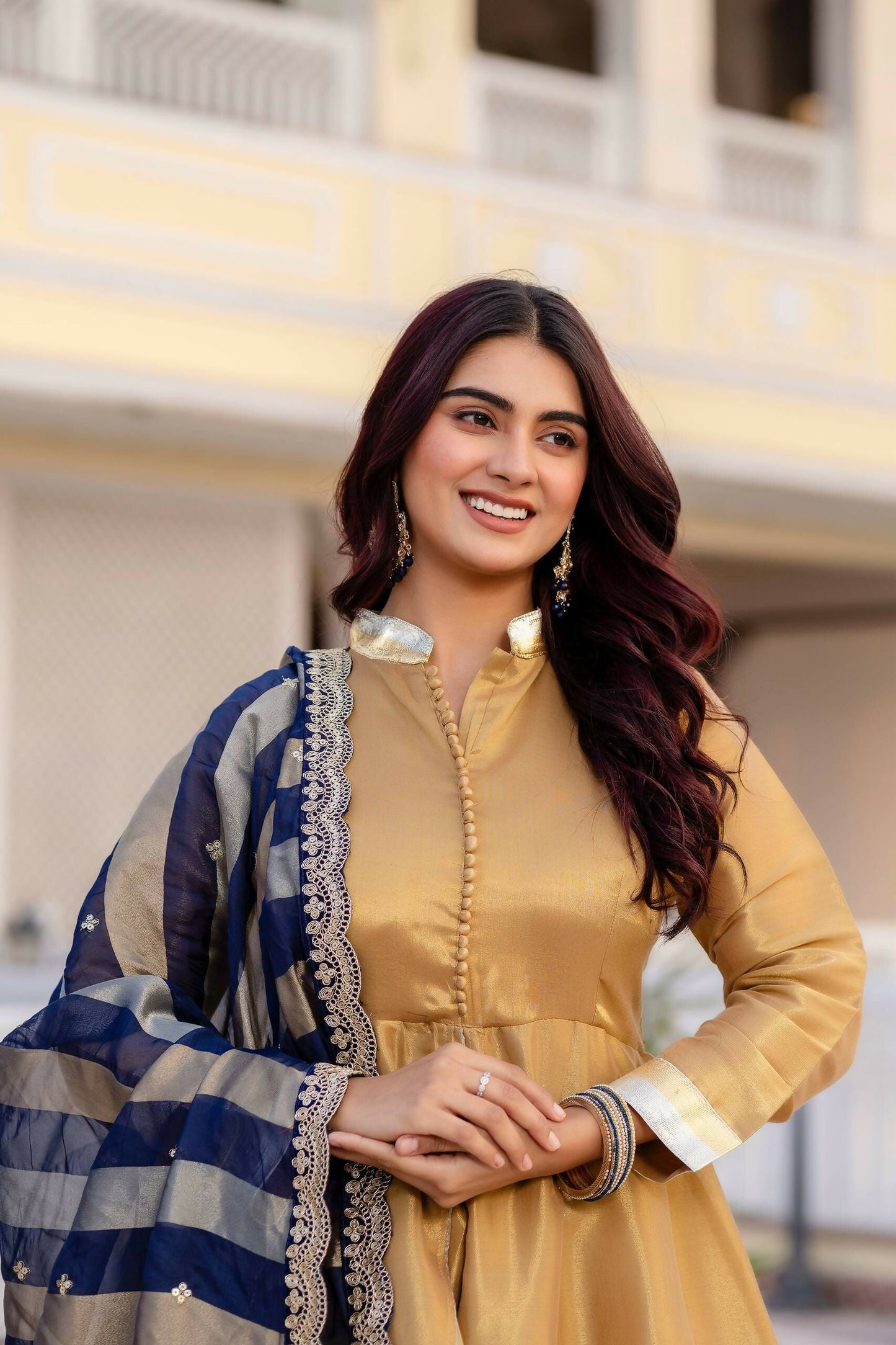 Teeya Creation Multi Color Pure Banarasi Viscose Wedding Wear Long Gown