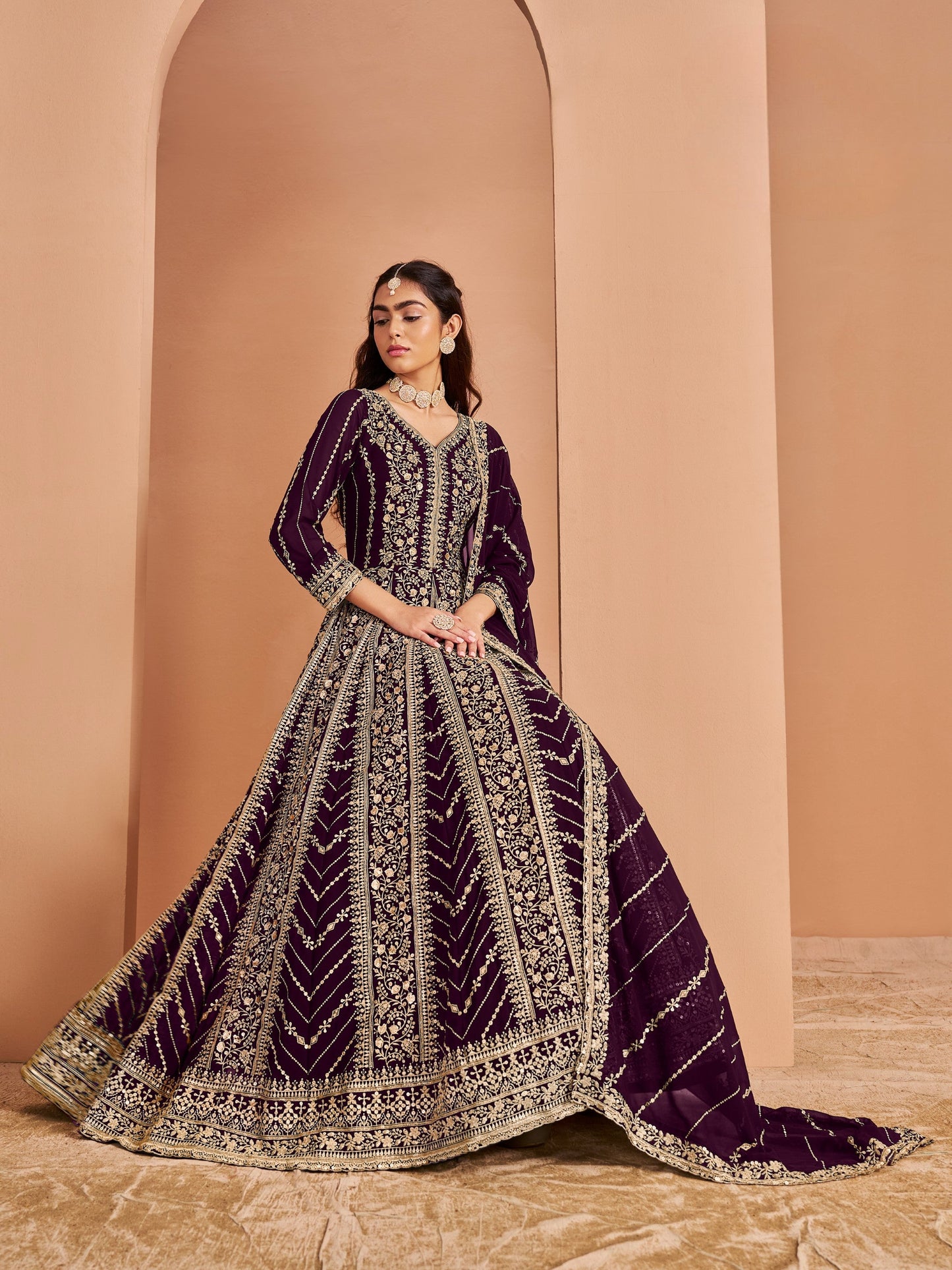 Anaita Purple Georgette Embroidered Salwar Suit
