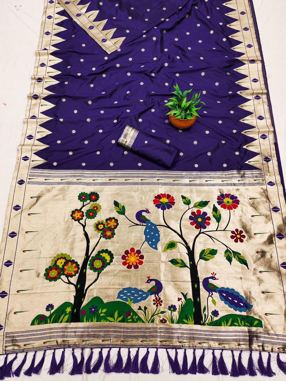 Mameraa Sarees Violet Faux Banarasi Silk Saree With Paithani Rich Weaved Pallu And Blouse-Violet