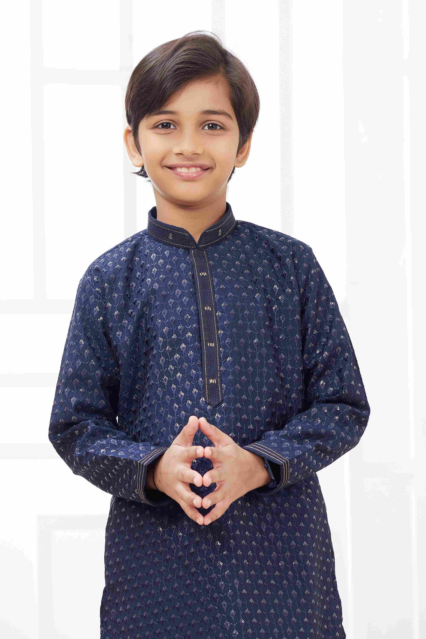 Raivat Ethnic Art Silk Embroidery Work Kids Kurta Pajama In Blue Colour