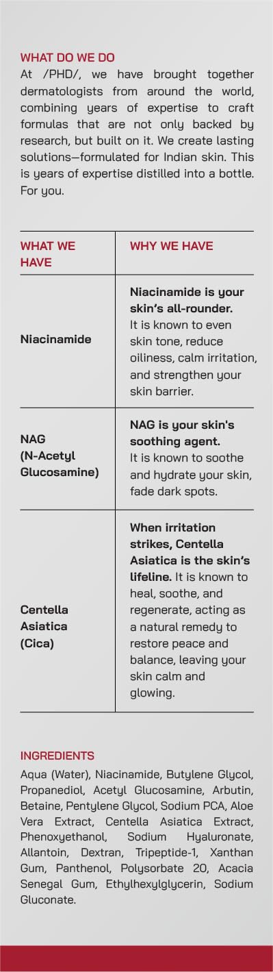 /PHD/ 10% Niacinamide Spot Correcting Serum | Niacinamide Serum for Oily Skin, Acne Scars & Enlarged Pores | Face Serum for Acne Prone Skin with 2% NAG | Brightens & Smoothens Skin | Fades Marks, Controls Oil, Removes Blemishes & Pore Care I 30ml
