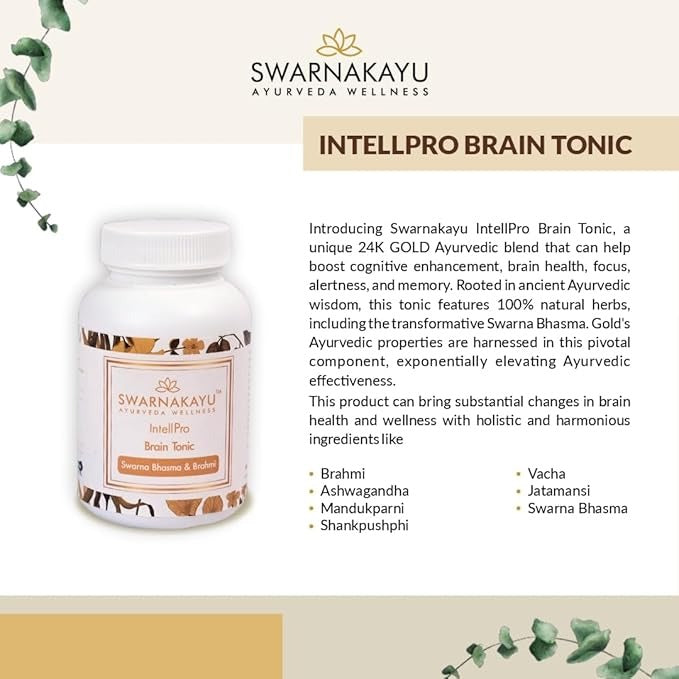 Swarnakayu 24K Gold Bhasma IntellPro Brain Booster Supplements - 30 Tabs