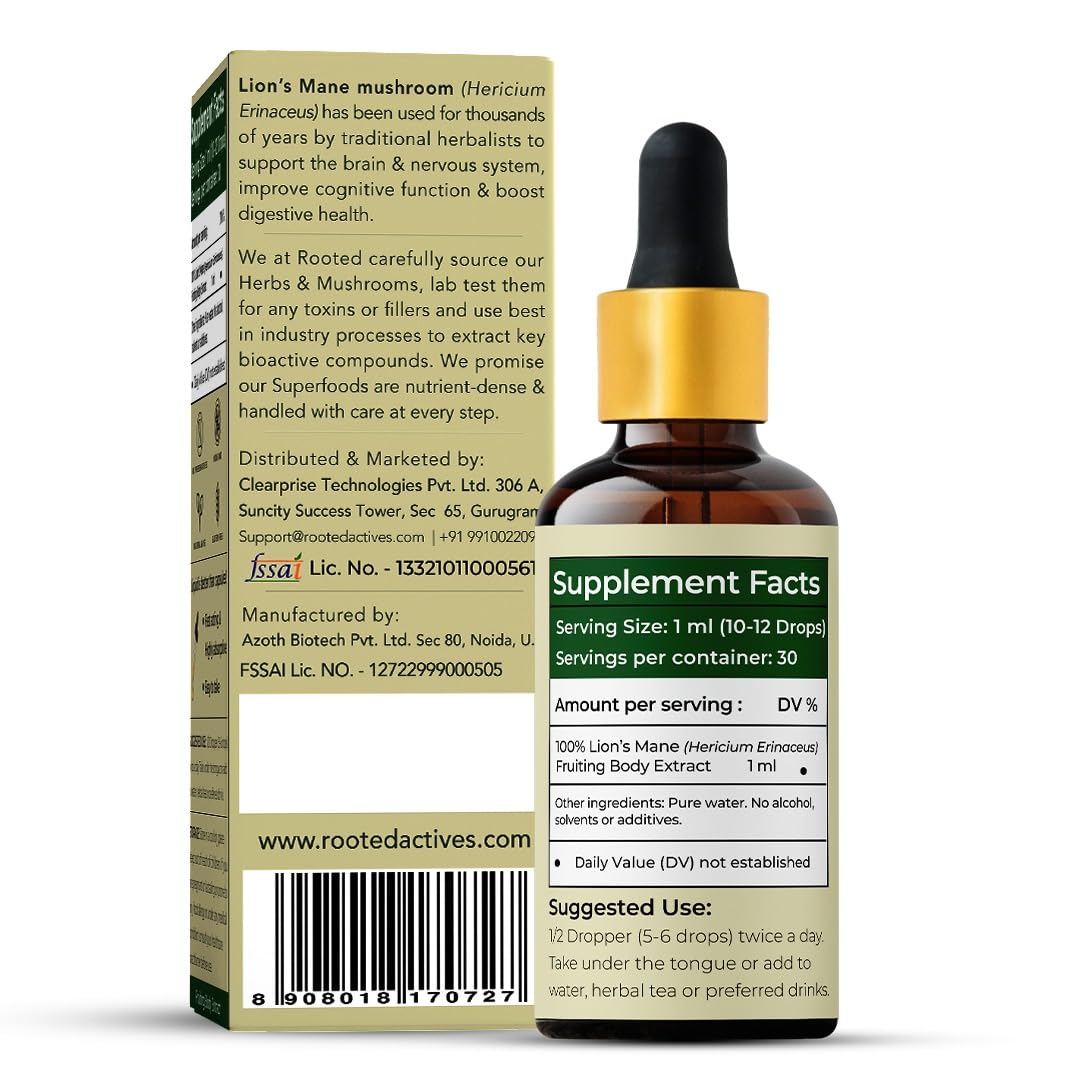 Rooted Organic Lion's Mane Mushroom Liquid Extract - 30 ml