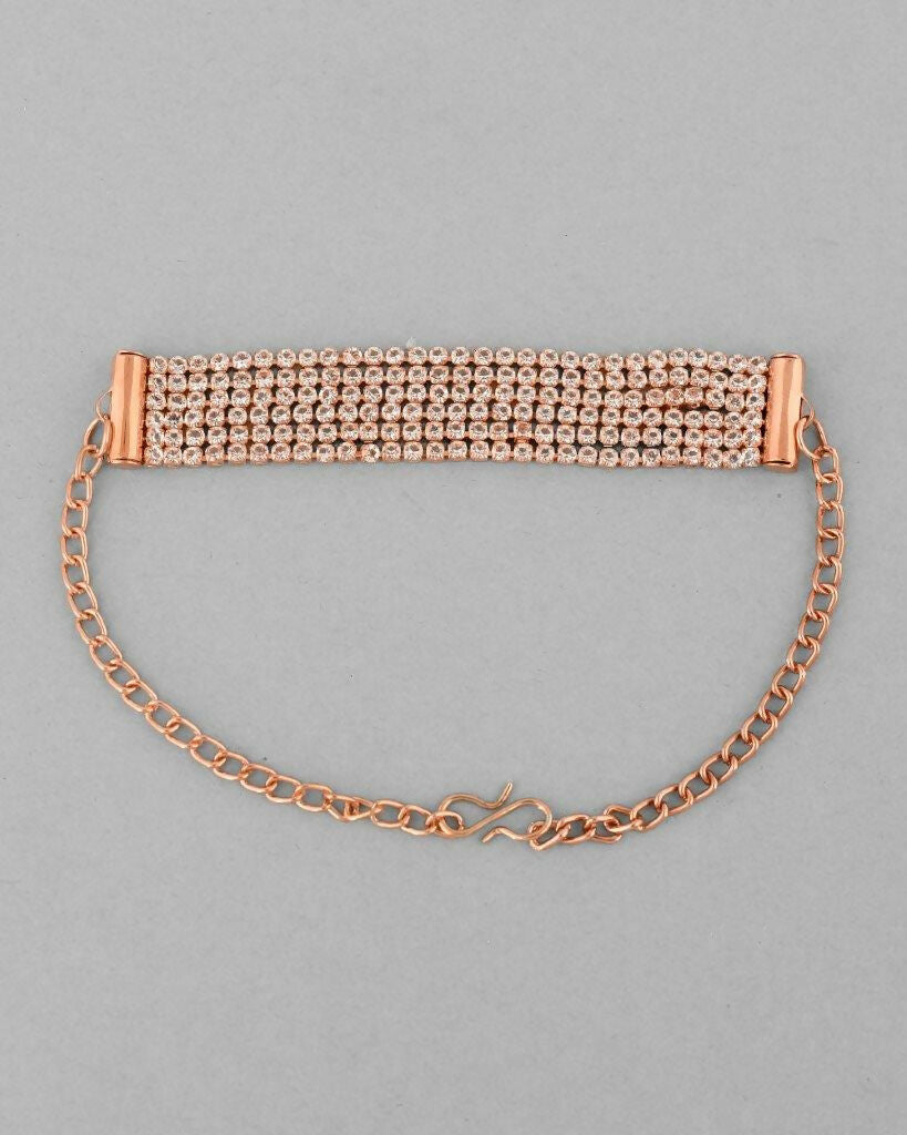 VOJ Gold-Polished AD Studded Multi Layar Charm Bracelet