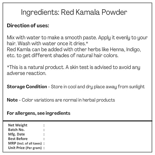H&C Herbal Ingredients Expert Natural Red Kamala Powder For Hair - 227gms