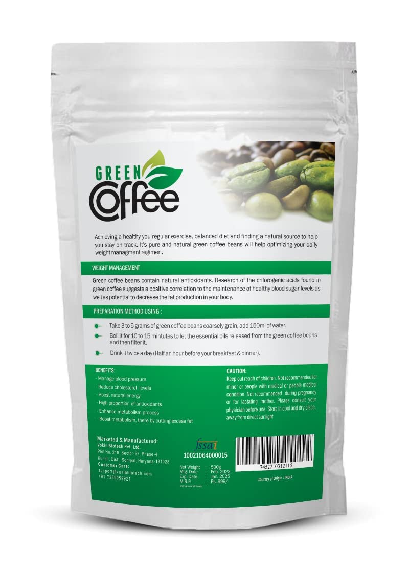 Vokin Biotech Organic Green Coffee Beans Unroasted Arabica Coffee Supports Weight Loss Management