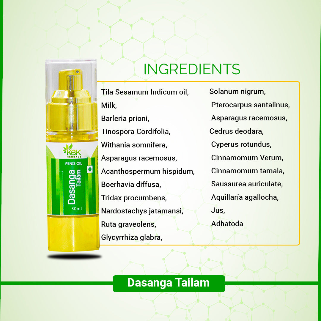 KBK Herbals Dasnga Tailam Penis Growth Oil Pure Ayurvedic and Natural - 30 ml