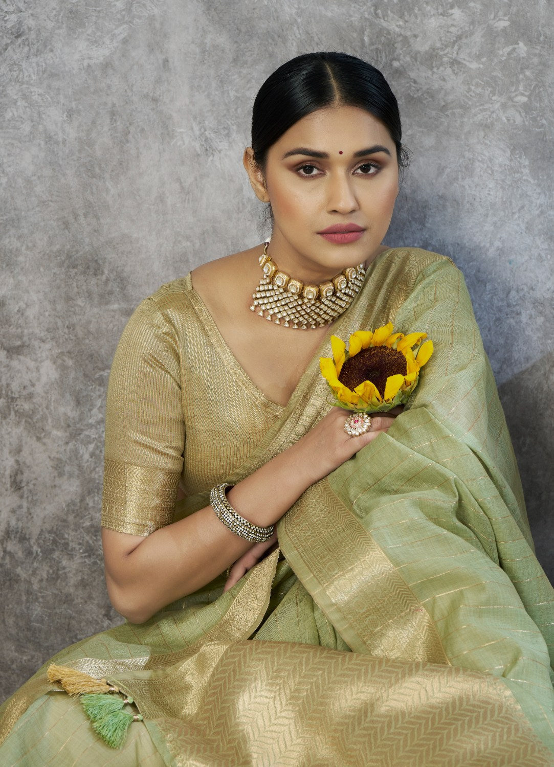 Anaita Green Cotton Silk Zari Woven Work Saree With Blouse Piece