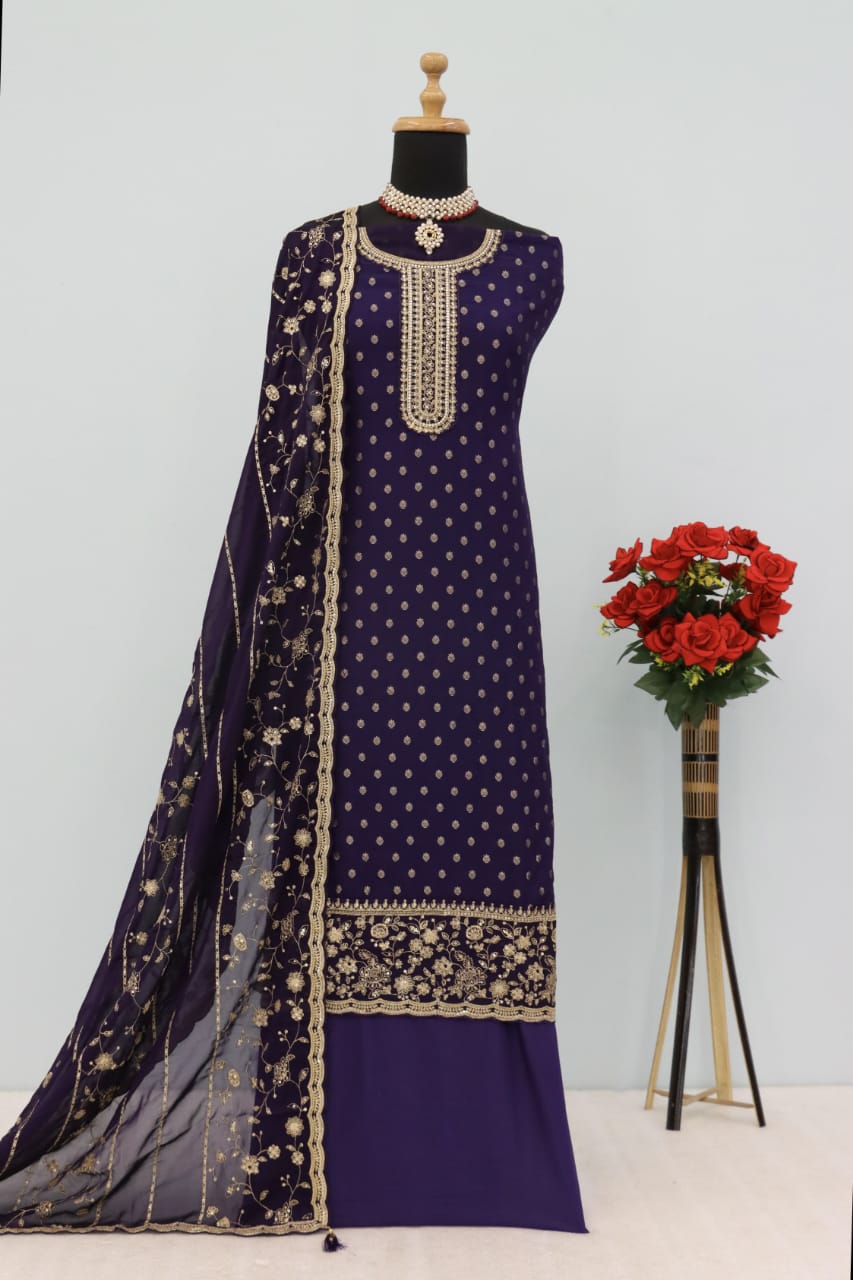 Anaita Royal Blue Dola Jacquard Silk Sequin Embroidered Salwar Suit